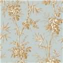 Papier peint classique floral bambou et roses bleu - Casadeco Les Belles Toiles de Jouy 201706363