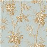 Papier peint classique floral bambou et roses bleu - Casadeco Les Belles Toiles de Jouy 201706363