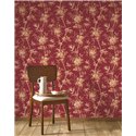 Papier peint classique floral bambou et roses rouge - Casadeco Les Belles Toiles de Jouy 201708778