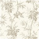 Classic floral bamboo and rose wallpaper in white grey - Casadeco Les Belles Toiles de Jouy 201709339