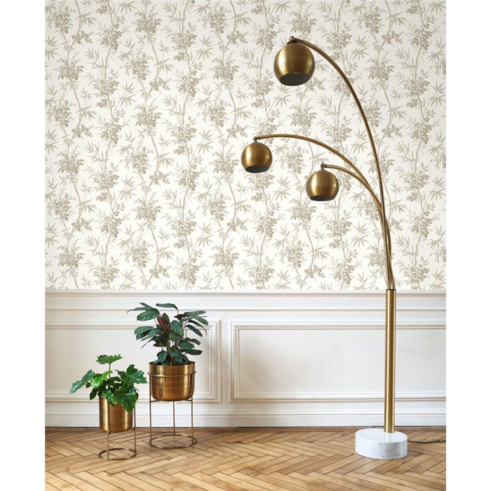 Classic floral bamboo and rose wallpaper in white grey - Casadeco Les Belles Toiles de Jouy 201709339