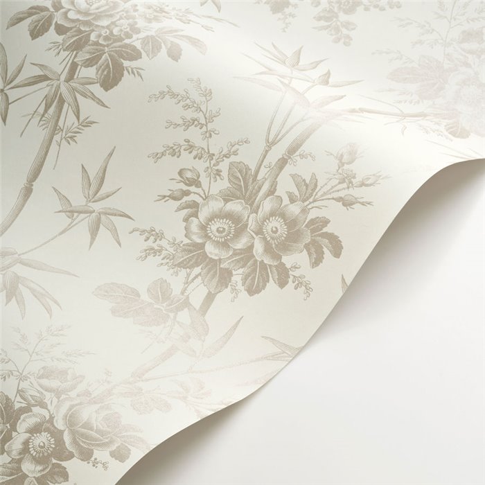 Tapete klassisch floral bambus und rosen weiß grau - Casadeco Les Belles Toiles de Jouy 201709339