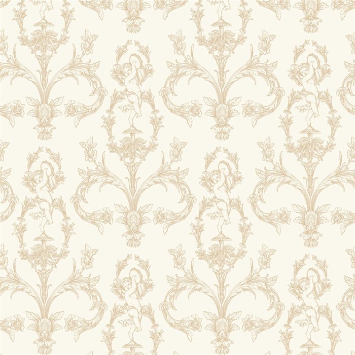Baroque floral ornamental wallpaper in white beige - Casadeco Les Belles Toiles de Jouy 201711111
