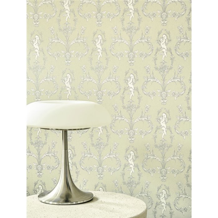 Baroque floral ornamental wallpaper in green - Casadeco Les Belles Toiles de Jouy 201717373