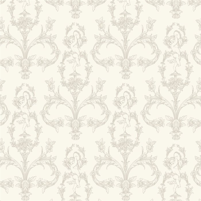 Baroque floral ornamental wallpaper in white grey - Casadeco Les Belles Toiles de Jouy 201719119