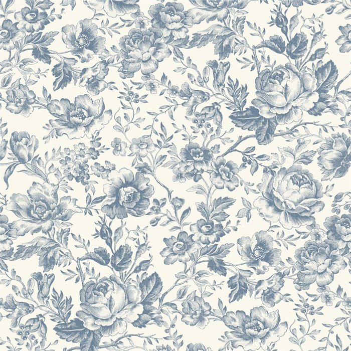 Casadeco|English-style rose wallpaper in white blue|Vintage Flowers