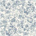 Casadeco|English-style rose wallpaper in white blue|Vintage Flowers