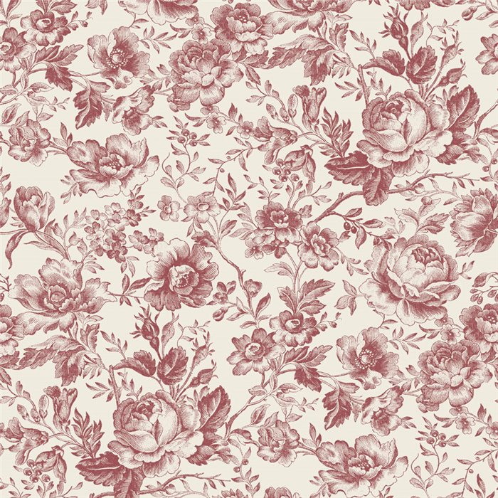 English-style rose wallpaper in white red - Casadeco Les Belles Toiles de Jouy 201728558