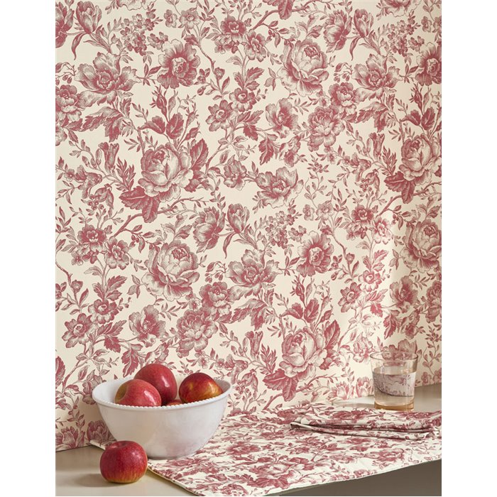 Casadeco|English-style rose wallpaper in white red|Vintage Flowers