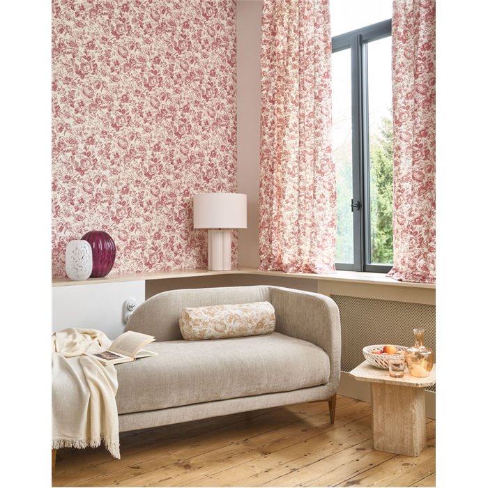 English-style rose wallpaper in white red - Casadeco Les Belles Toiles de Jouy 201728558
