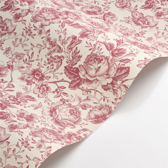 English-style rose wallpaper in white red - Casadeco Les Belles Toiles de Jouy 201728558