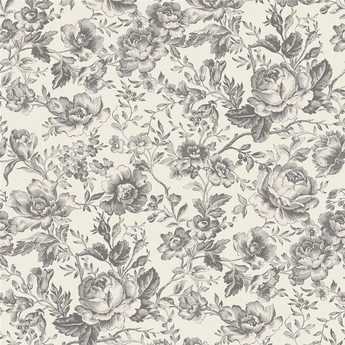 Papier peint style anglais à roses blanc noir blanc - Casadeco Les Belles Toiles de Jouy 201729909