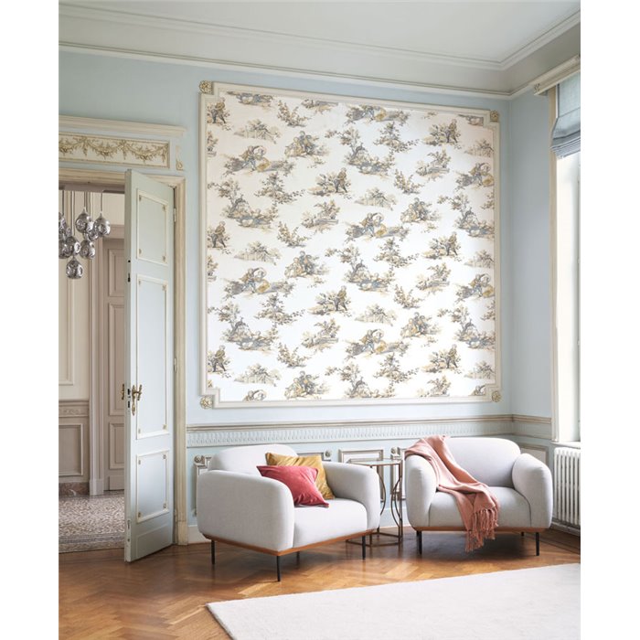 Tapete Toile de Jouy galante szenen weiß - Casadeco Les Belles Toiles de Jouy 201731919