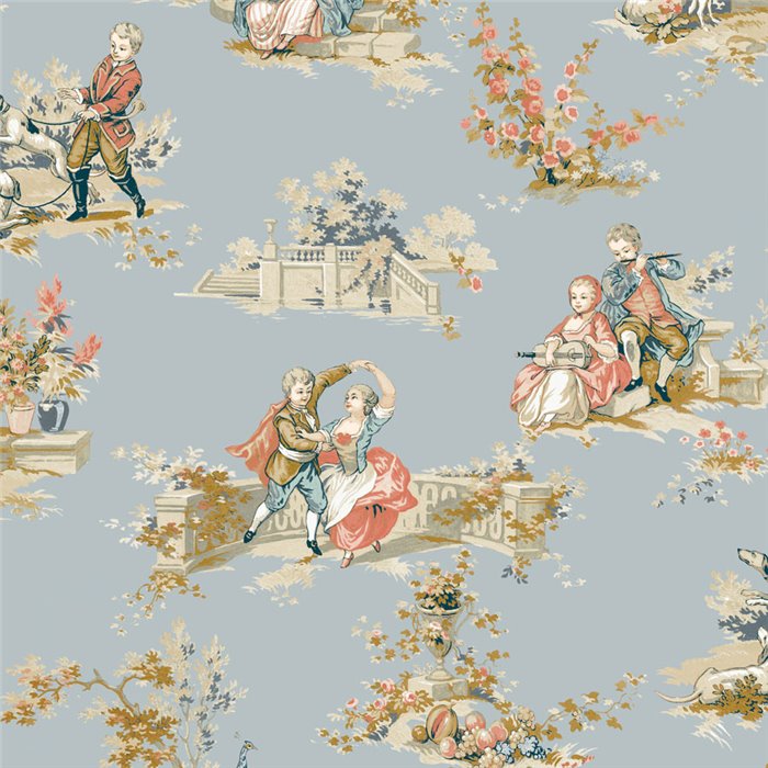 Toile de Jouy wallpaper in classic style in blue - Casadeco Les Belles Toiles de Jouy 201736515