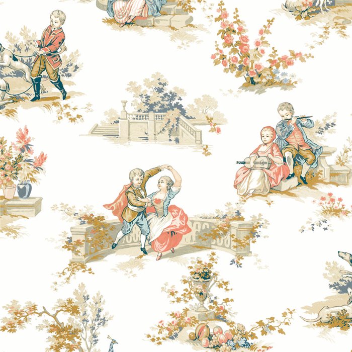 Toile de Jouy wallpaper in multicolor classic style - Casadeco Les Belles Toiles de Jouy 201737407