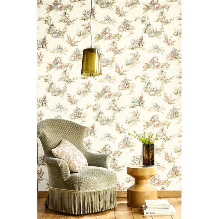 Toile de Jouy wallpaper in multicolor classic style - Casadeco Les Belles Toiles de Jouy 201737407