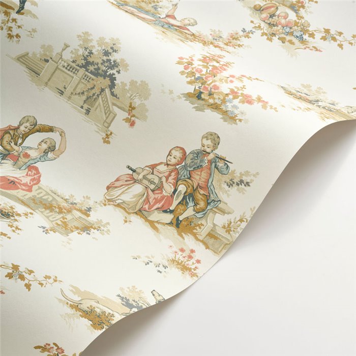 Toile de Jouy wallpaper in multicolor classic style - Casadeco Les Belles Toiles de Jouy 201737407