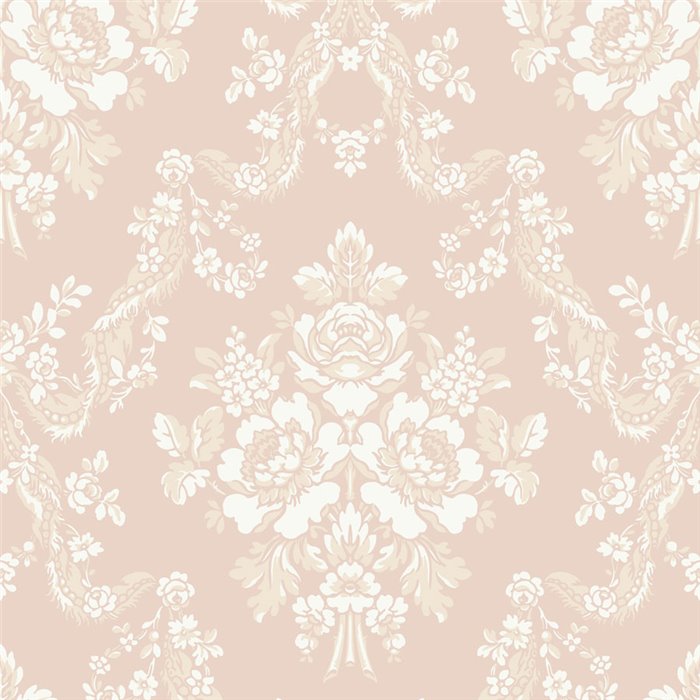 Papier peint baroque floral guirlandes rose - Casadeco Les Belles Toiles de Jouy 201744224