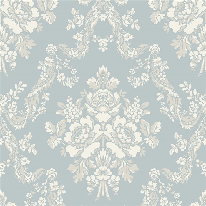 Baroque floral garland wallpaper in blue - Casadeco Les Belles Toiles de Jouy 201746336