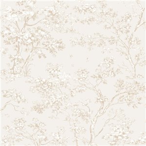 Papier peint scandinave arbres bleu beige - Casadeco Les Belles Toiles de Jouy 81526106