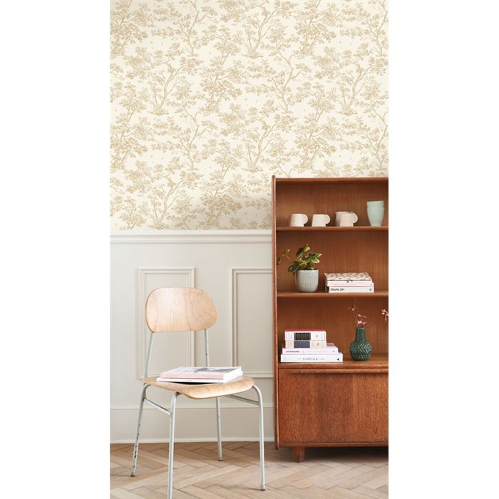 Scandinavian tree wallpaper in white beige - Casadeco Les Belles Toiles de Jouy 81521122