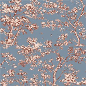 Papier peint scandinave arbres bleu beige - Casadeco Les Belles Toiles de Jouy 81526106