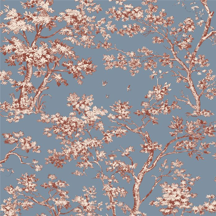 Scandinavian tree wallpaper in blue - Casadeco Les Belles Toiles de Jouy 81526776