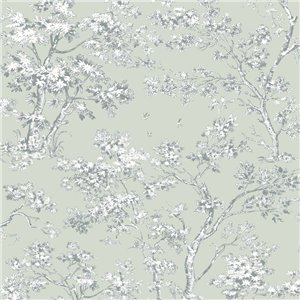 Papier peint scandinave arbres bleu beige - Casadeco Les Belles Toiles de Jouy 81526106