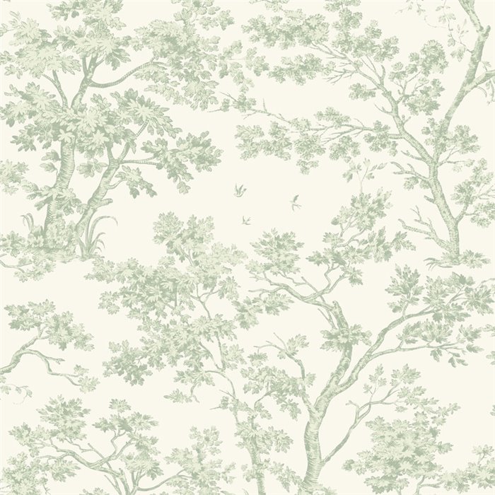 Papier peint scandinave arbres blanc vert - Casadeco Les Belles Toiles de Jouy 81527227