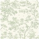 Scandinavian tree wallpaper in white green - Casadeco Les Belles Toiles de Jouy 81527227