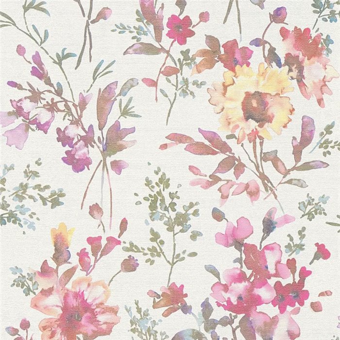 Romantische Aquarell-Blumentapete weiß rosa - Metropolitan Living 2028790611