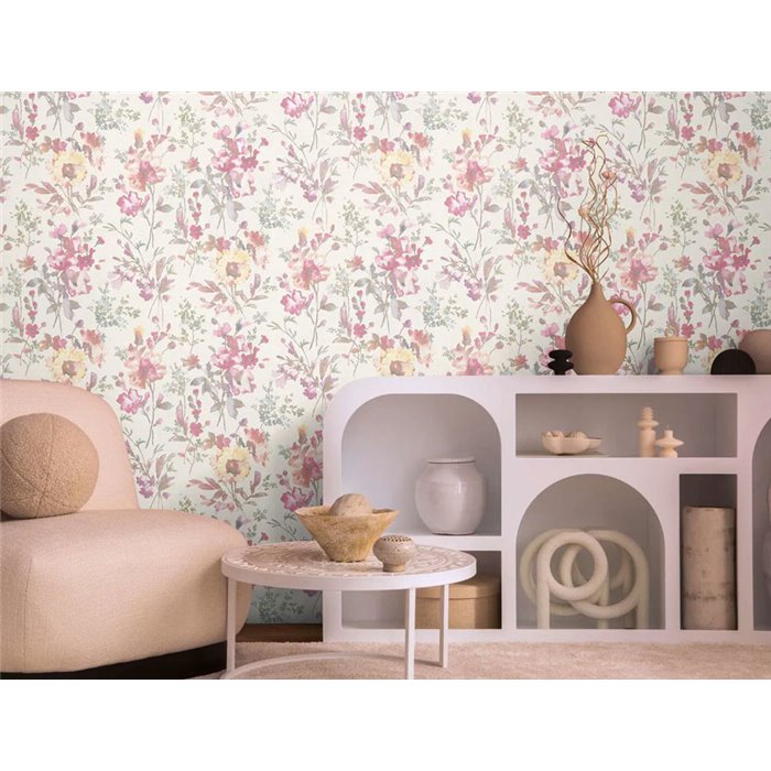 Romantische Aquarell-Blumentapete weiß rosa - Metropolitan Living 2028790611