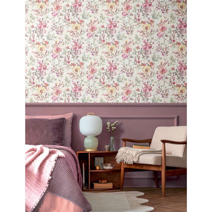 Papier peint romantique fleurs aquarelle blanc rose - Metropolitan Living 2028790611