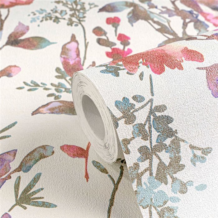 Romantische Aquarell-Blumentapete weiß rosa - Metropolitan Living 2028790611