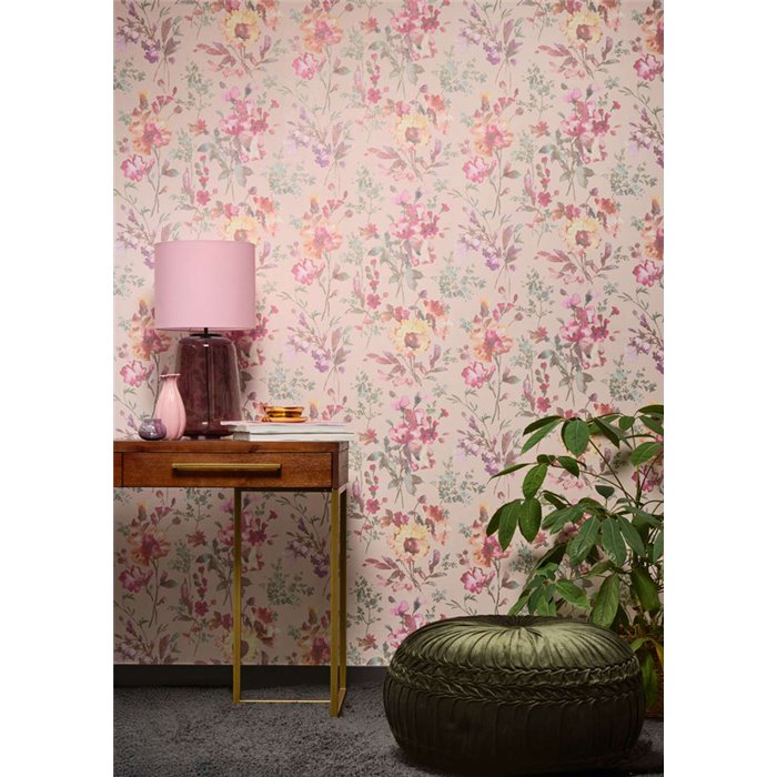 Papier peint romantique fleurs aquarelle rose - Metropolitan Living 2028790613