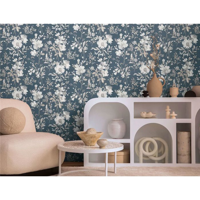 Romantische Aquarell-Blumentapete blau - Metropolitan Living 2028790615