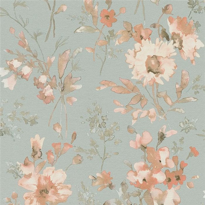 Papier peint romantique fleurs aquarelle turquoise - Metropolitan Living 2028790616