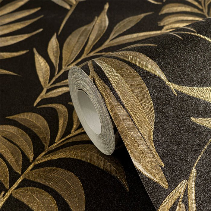 Papeldecor|Modern jungle wallpaper black gold|Living Room