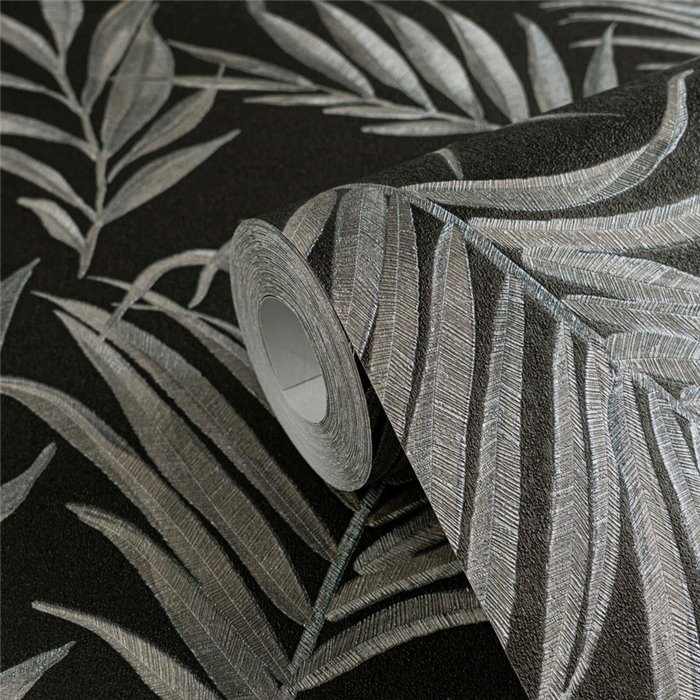 Papeldecor|Modern jungle wallpaper black silver|Living Room