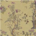 Papeldecor|Romantische Chinoiserie Blumentapete mit Vögeln grün senf|Gewerberäume