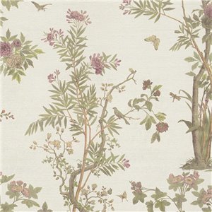 Papeldecor|Papier peint floral romantique chinoiserie avec oiseaux bleu|Locaux commerciaux