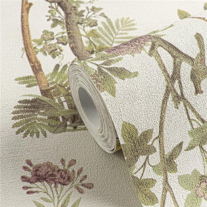 Papeldecor|Papier peint floral romantique chinoiserie avec oiseaux blanc|Salón