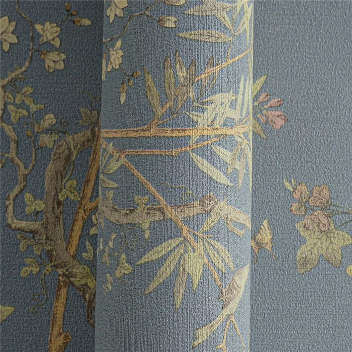 Papeldecor|Papier peint floral romantique chinoiserie avec oiseaux bleu|Locaux commerciaux