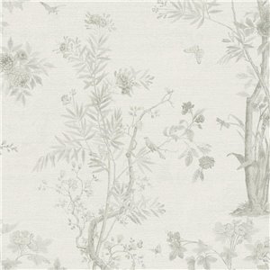 Papeldecor|Papier peint floral romantique chinoiserie avec oiseaux bleu|Locaux commerciaux