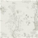 Papeldecor|Papier peint floral romantique chinoiserie avec oiseaux gris|Hôtellerie