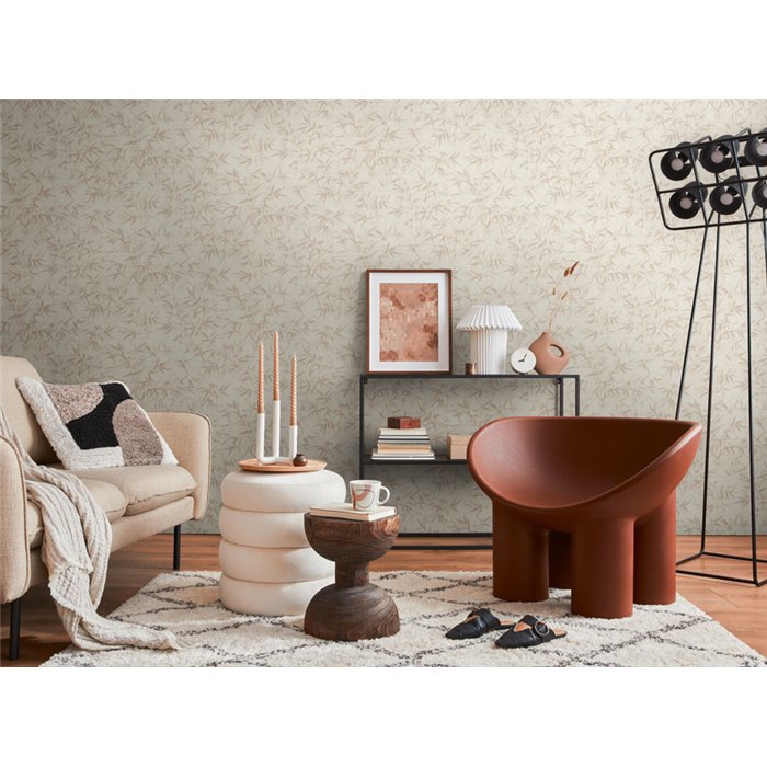 Papeldecor|Oriental bamboo leaf wallpaper beige|Living Room