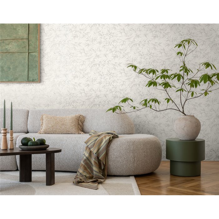 Papeldecor|Papier peint oriental feuilles de bambou blanc crème|Salón
