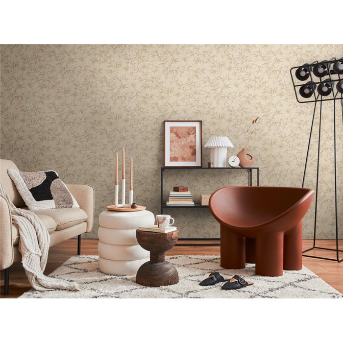 Papeldecor|Oriental style bamboo leaf wallpaper beige|Living Room
