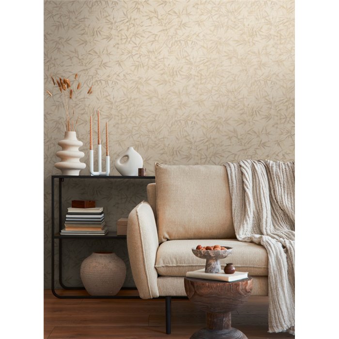 Papeldecor|Papier peint feuilles de bambou style oriental beige|Salón