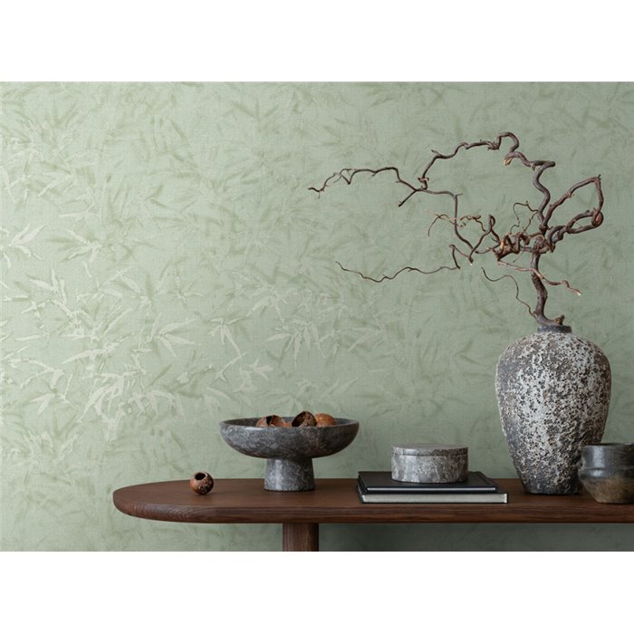 Papeldecor|Orientalische Tapete mit Bambusblättern grün|Wohnen